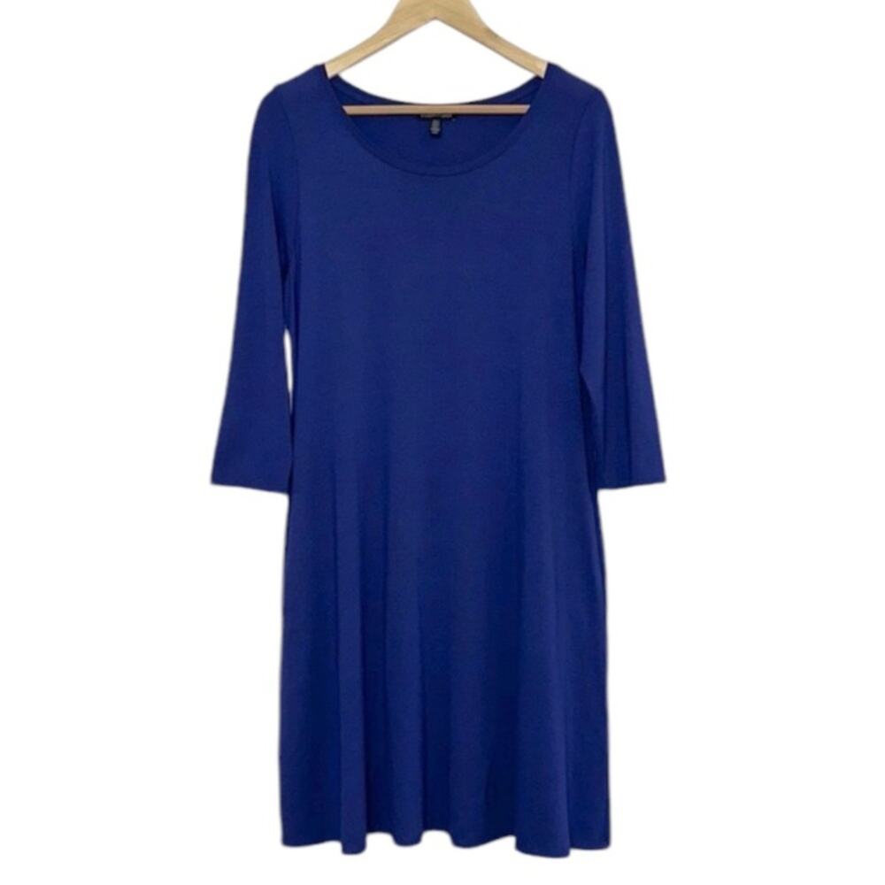 EILEEN FISHER Scoop Neck Viscose Jersey Dress in Catalina Blue